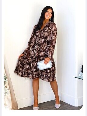NWT Mikarose The Asher Faux Wrap Midi Dress in Chocolate Dreams Floral- S